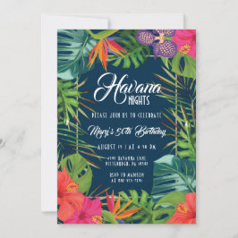 Navy Havana Nights Blommigt Tropical Birthday Inbjudningar