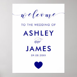 Navy Heart Bröllop Välkomstskylt, Navy Blue Poster
