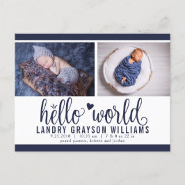 Navy Hello World Foto Födelse Statistik Annonserin Meddelande Vykort