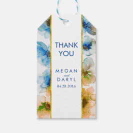 Navy höstblommig guld ram chic bröllop presentetikett