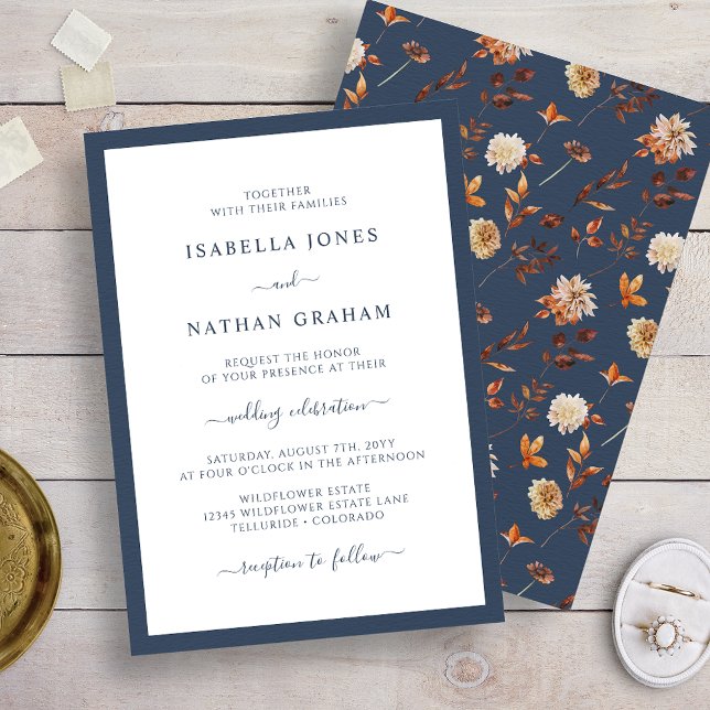 Navy Höstbröllop Inbjudningar (Navy Autumn Wedding Invitation
)