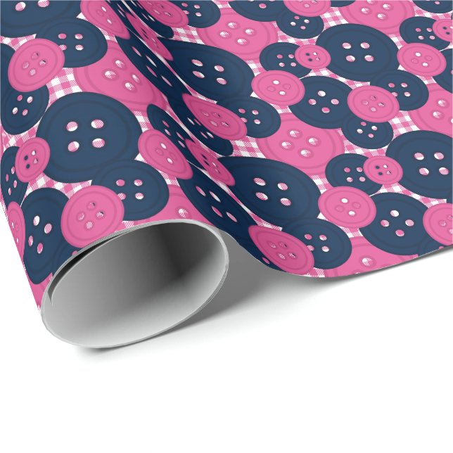 Navy Hot Pink Knapp Gingham - Hantverk & Sytrumma Presentpapper (Rullad Hörn)