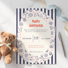 Navy Hund Katt Bageri Baby Shower Inbjudningar