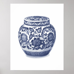 Navy Indigo Blue Söt Blommigt Ginger Burk Mönster Poster