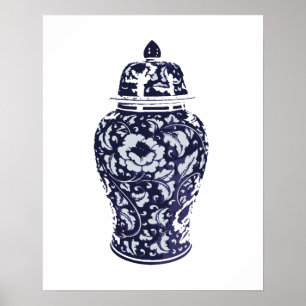 Navy Indigo Blue Söt Blommigt Ginger Burk Vas Poster