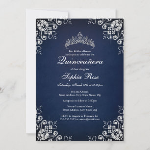 Navy Jewel Tiara Butterfly Quinceanera Inbjudningar