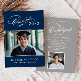 Navy Klass 2026 Kalligrafi Foto Examen Presenter Inbjudningar