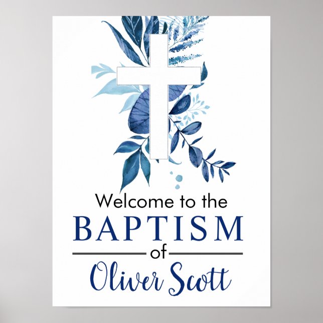 Navy Kor Rustic Boy Baptism Välkomna Poster (Framsidan)