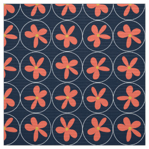 Navy Korall Blommig Tile Poplin Tyg