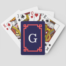 Navy, koralröd grekisk nyckel Ram #2 Init Monogram