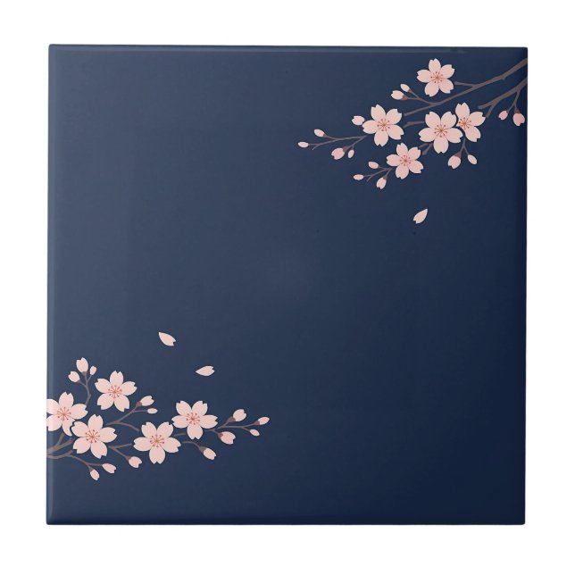 Navy Körsbärsblomgren Kakelplatta (Framsidan)