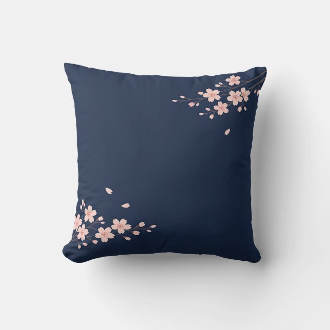 Navy Körsbärsblomskvist Kudde (Framsida)