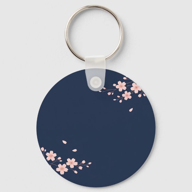 Navy Körsbärsblomskvist Nyckelring (Framsida)