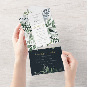Navy Kraft Grönt Leafy Tropical Foliage Bröllop