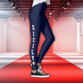 Navy Leggings with Vertical Sicily & Italian Flag