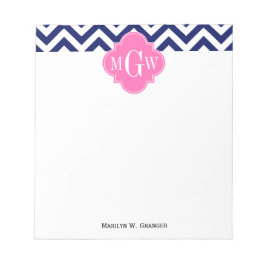 Navy Lg Chevron Hot Rosa #2 Quatrefoil 3 Monogram Anteckningsblock