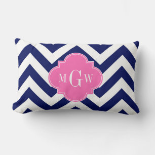 Navy Lg Chevron Hot Rosa #2 Quatrefoil 3 Monogram Lumbarkudde