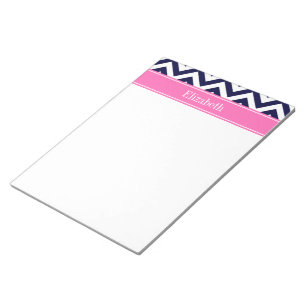 Navy Lg Chevron HotPink2 Fyrbladigt mönster Monogr Anteckningsblock