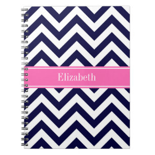 Navy Lg Chevron HotPink2 Fyrbladigt mönster Monogr Anteckningsbok