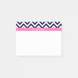 Navy Lg Chevron HotPink2 Quatrefoil Namn Monogram Post-it Block