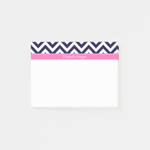 Navy Lg Chevron HotPink2 Quatrefoil Namn Monogram Post-it Block