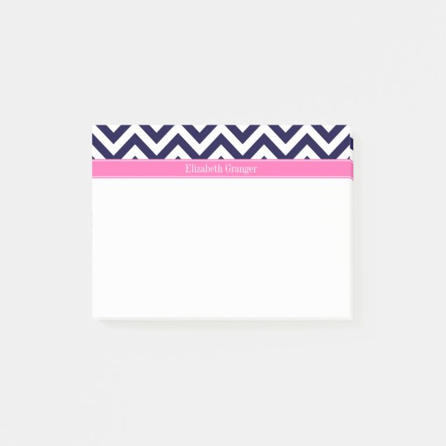 Navy Lg Chevron HotPink2 Quatrefoil Namn Monogram Post-it Block (Framsida)