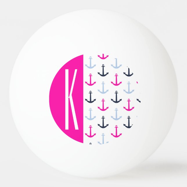 Navy, Light Blue, & Shock rosa Nautical Anchors Pingisboll (Framsidan)