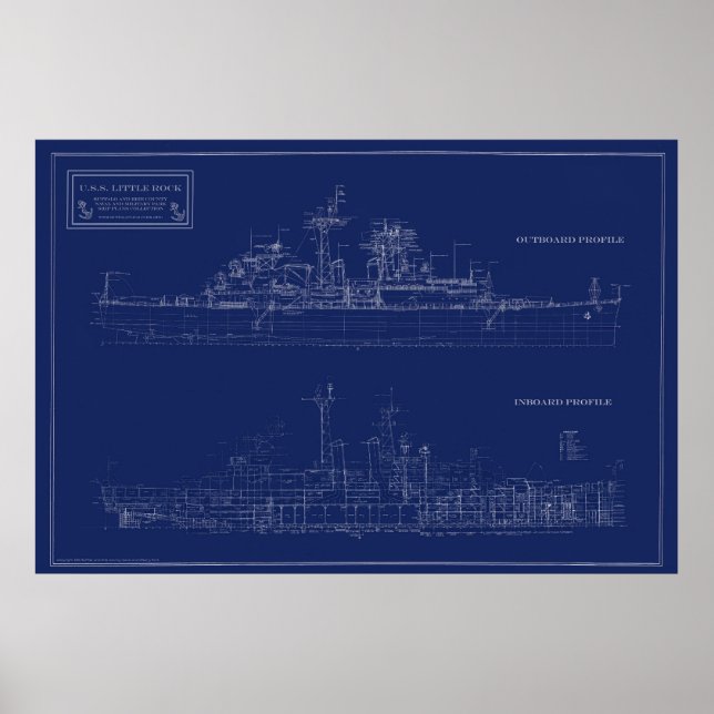 Navy Light Cruiser Little Rock Blueprint Poster (Framsidan)