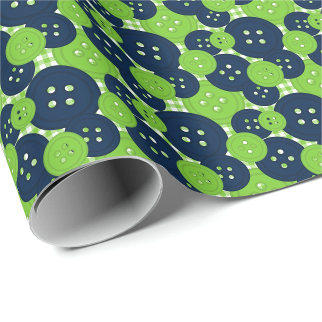 Navy & Lime Knappar Gingham - Hantverk & Sytrumma Presentpapper (Rullad Hörn)
