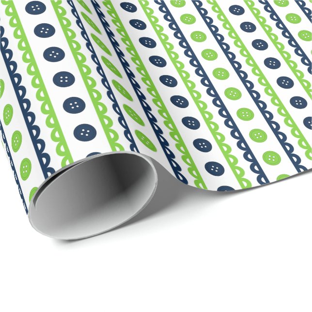 Navy & Lime Priddy Randiga Hantverk- Och Syroom Presentpapper (Rullad Hörn)