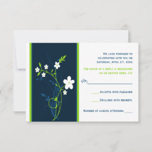 Navy, Lime, Vit Blommig Bröllops-Svarskort Inbjudningar