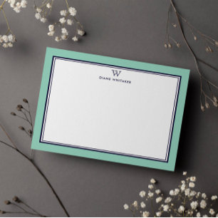 NAVY & LJUS TEAL Klassisk Monogram Dubbel Ram Anteckningskort