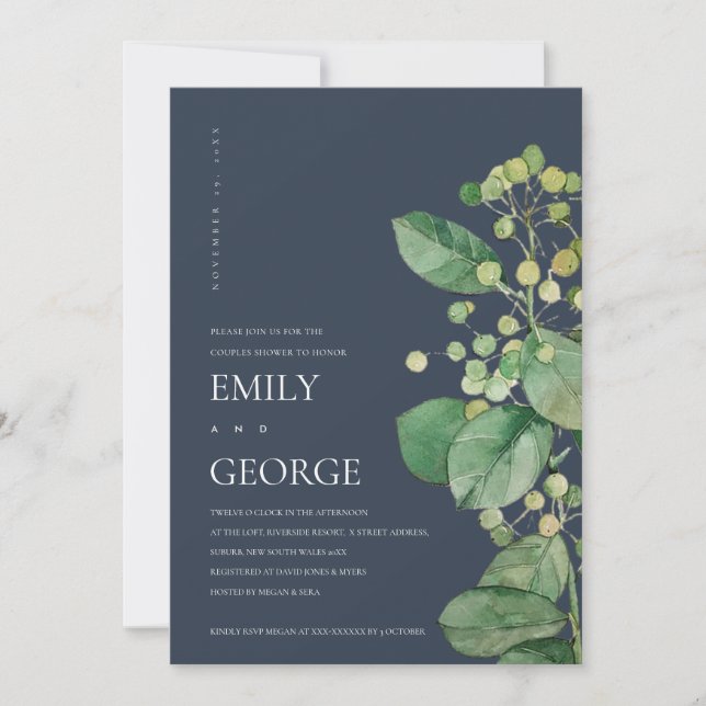 NAVY LÖVS FOLIAGE GREENERY COUPLE SHOWER Card Tack Kort (Framsida)