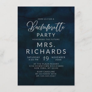 Navy Luster Mörk blått Silver Bachelorette Party Inbjudningar