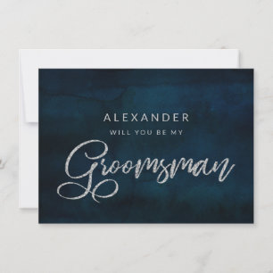Navy Luster Silver be My Groomsman Frieri kort