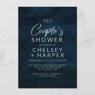 Navy Luster Silver Blue Couples Möhippa Inbjudningar