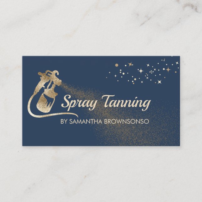 Navy Lux Guld Elegant Kalligrafi Tan Spray Visitkort (Framsida)