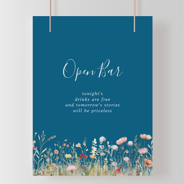 Navy Lycklig Boho Vildblomma Bröllops Öppen Bar Poster (Skapare uppladdad)