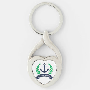Navy Makfe Anchor Twisted Heart Silverfärgad Nyckelring