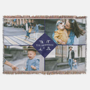 Navy Många Photos Anpassningsbar Monogram Family N Filt