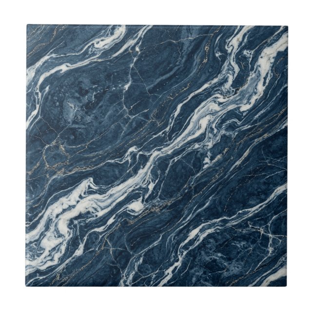 Navy Marble Bold Contemporary Design Look Kakelplatta (Framsidan)