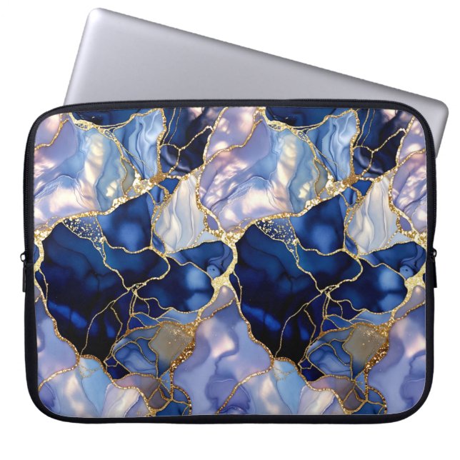 Navy Marble Laptopfodral Guldådrad Fodral (Framsidan)