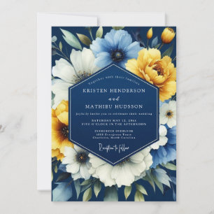 Navy Marigold Lysande Bröllop Inbjudningar