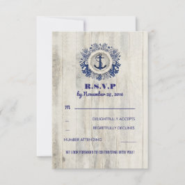 Navy Marin Rustik Strandbröllop RSVP OSA Kort