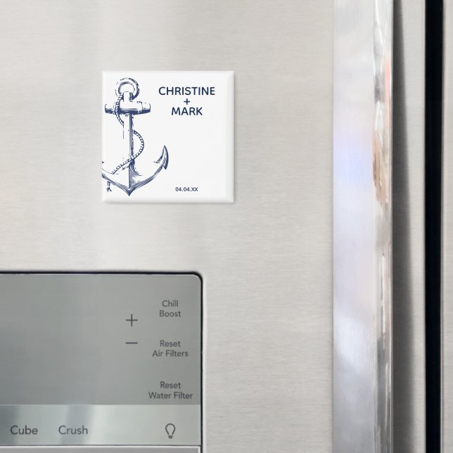 Navy Marin Skiss Ankare Bröllop Magnet (In Situ (Fridge))