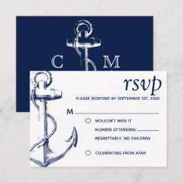 Navy Marin Skiss Ankare Inga Barn RSVP Inbjudningar