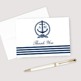 Navy marin vigselankare monogram vitt tack kort