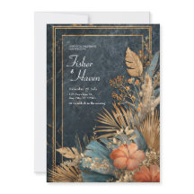Navy Marmor Guld Teal Tropisk Hibiskus Bröllop