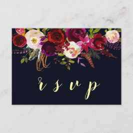 Navy Marsala Boho Blommigt Fall Wedding OSA kort