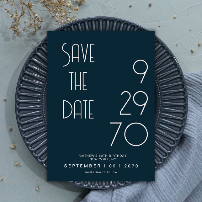 Navy Matte Simple Minimal Birthday Save The Date Spara Datumet (Skapare uppladdad)